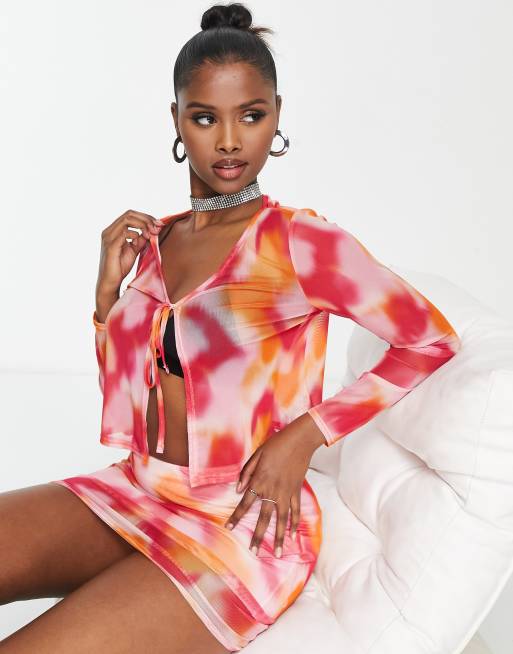 I Saw It First mesh tie front top in smudge print (part of a set)