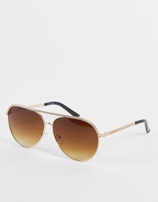 I Saw It First metal frame aviator sunglasses in brown