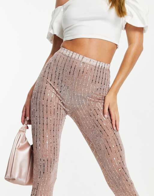 I Saw It First metallic foil mesh tapered leggings in rose gold