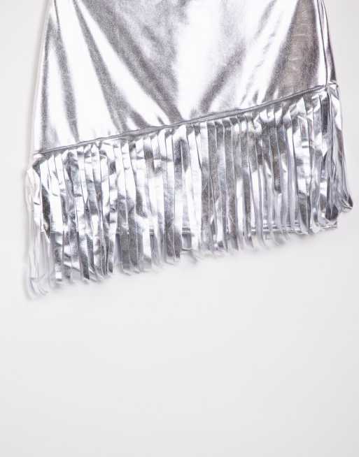 Silver metallic outlet fringe skirt