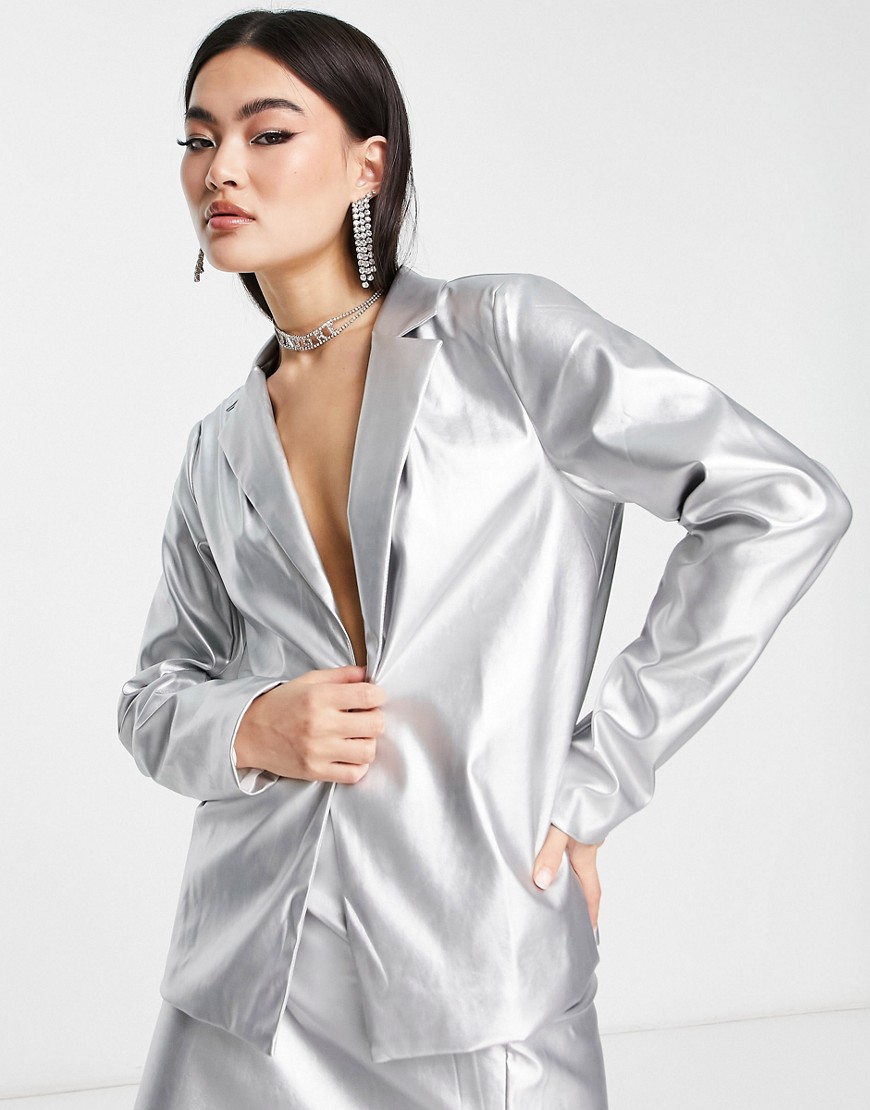 I Saw It First metallic oversized dad blazer in silver - part of a set