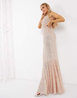 sequin cowl neck maxi dress