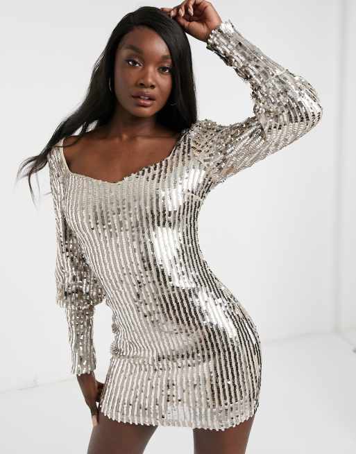 Metallic sequin deals dress