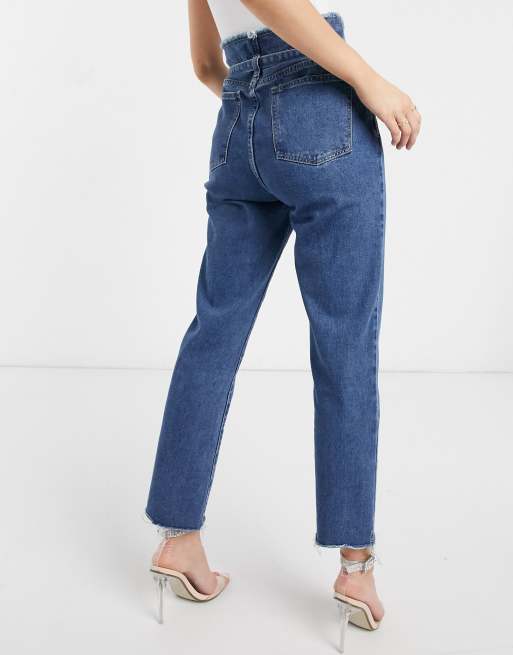 Mid wash high waist cheap paper bag boyfriend jeans