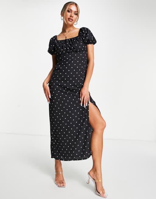 I Saw It First - Midi-jurk met pofmouwen en polkadots