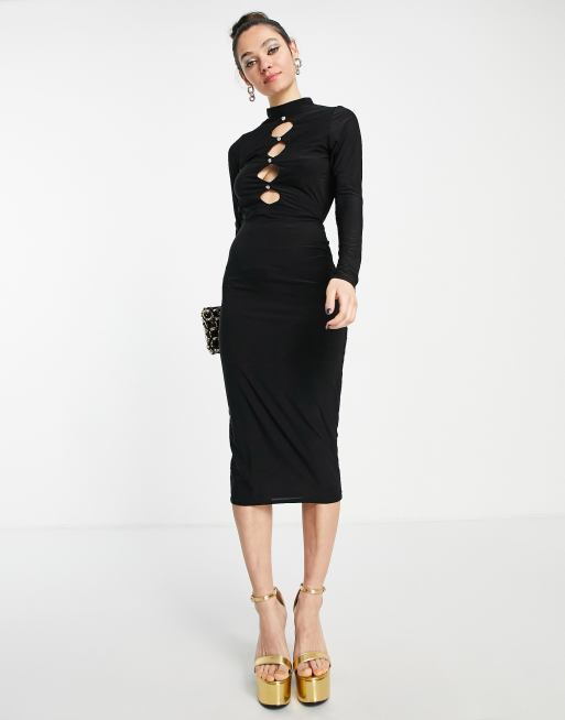 I Saw It First - Midi jurk met uitsnijding en open achterkant in zwart
