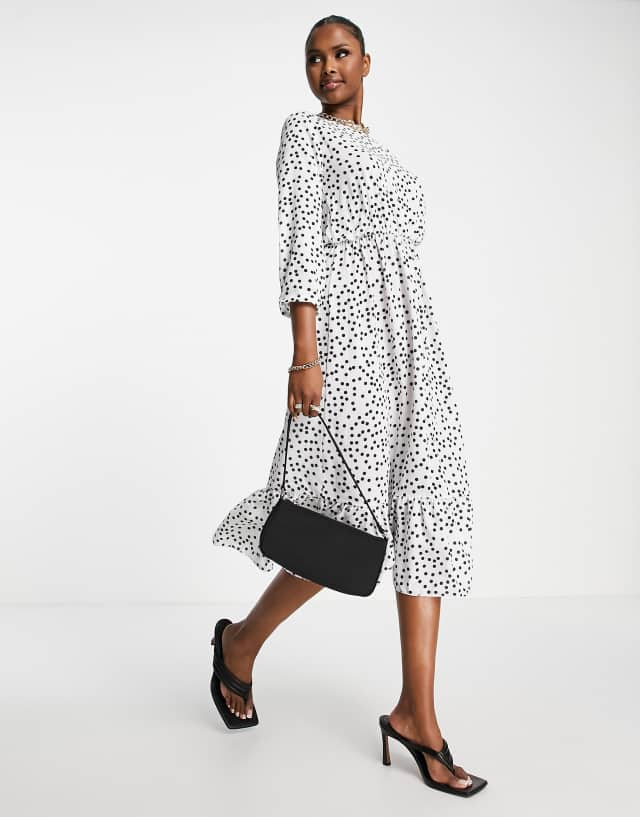 I Saw It First midi smock dress in white polka