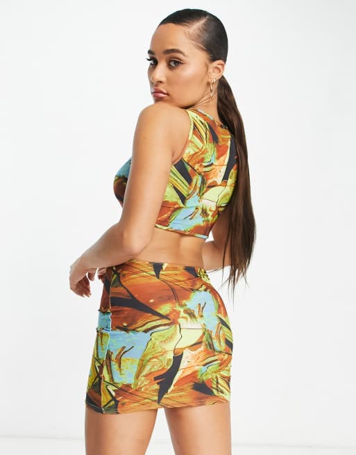 I Saw It First - Mini jurk met ring en uitsnijdingen in abstacte veelkleurige print, 2 van 4