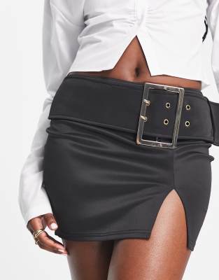 mini skirt with buckle detail in black