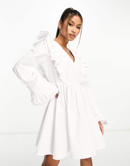 White ruffle smock dress sale