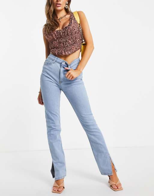 I Saw It First – Niebieskie jeansy ze stretchem z rozcięciami
