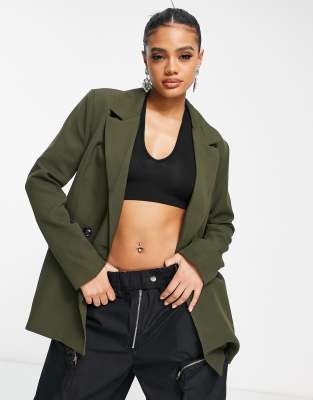 I Saw It First I Saw It First oversized dad blazer co-ord in khaki-Green