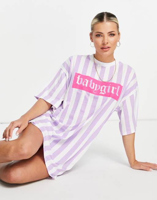 I Saw It First oversized motif t shirt dress in lilac stripe