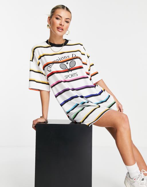 I Saw It First oversized motif t shirt dress in multi stripe