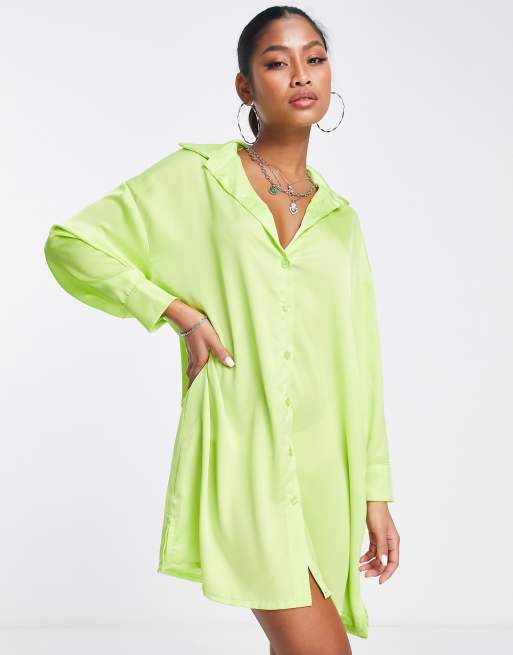 I Saw It First oversized satin shirt dress in lime