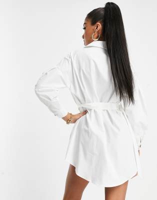 White belted oversized cheap shirt dress