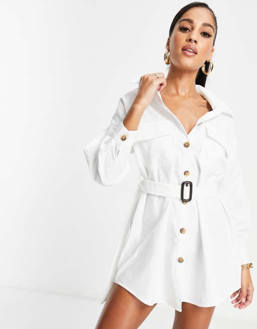 I Saw It First oversized shirt dress with belt in white