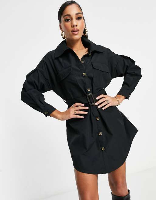 I Saw It First - Oversized, sort skjortekjole med bælte