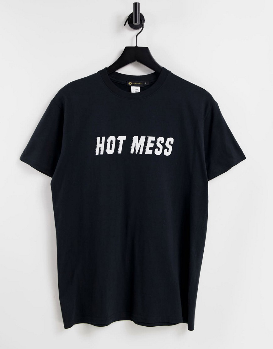 I Saw It First Oversized Tee With Slogan Front In Black