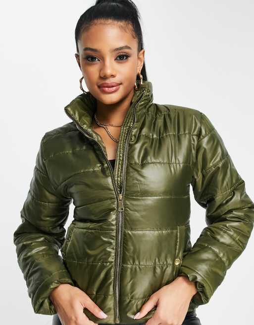 Womens olive green jacket with best sale fur hood