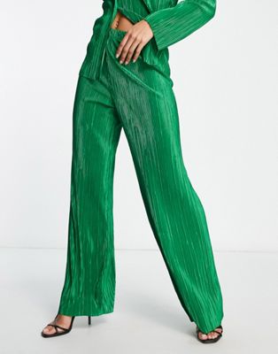 I Saw It First - Pantalon d'ensemble plissé en velours texturé - Vert émeraude | ASOS
