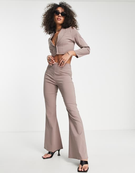I Saw It First - Pantaloni a zampa skinny color pietra in coordinato