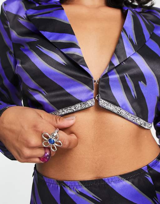 I Saw It First Petite cropped blazer with embellishment co-ord in zebra, 3 of 4