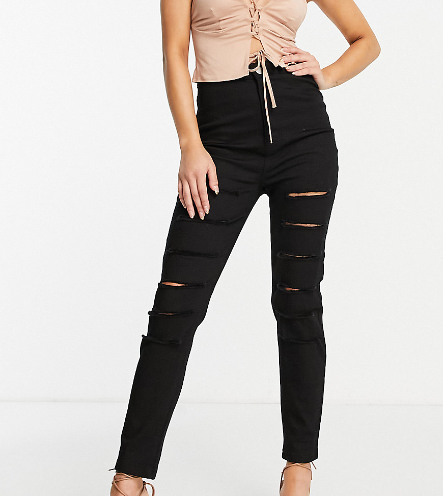 I Saw It First Petite distressed skinny jeans in black