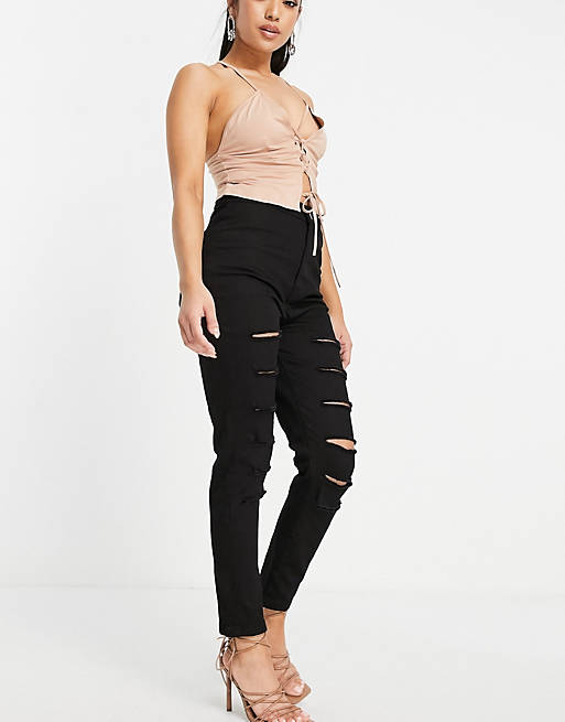 Jeans I Saw It First Petite distressed skinny jeans in black 