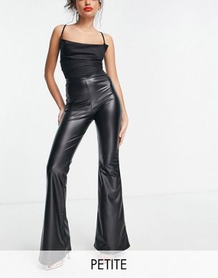 I Saw It First Petite flared leather look trousers in black