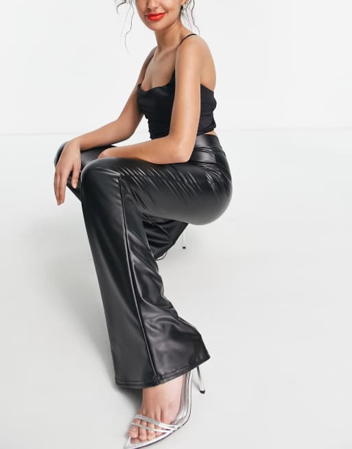 I Saw It First Petite flared leather look trousers in black ASOS