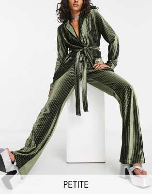 I Saw It First Petite I Saw It First Petite flared stripe velvet trousers co-ord in green