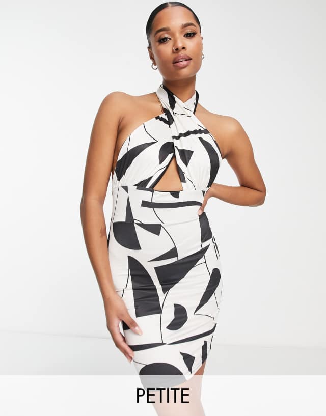 I Saw It First Petite halterneck mini dress in mono