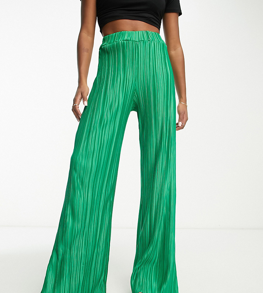 I Saw It First Petite Plisse Pants In Green - Part Of A Set