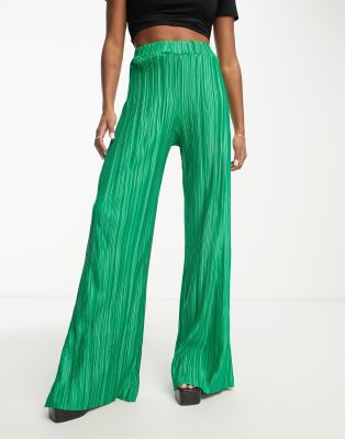 plisse pants in green