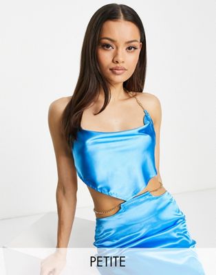 I Saw It First Petite satin crop top with chain cord in blue - ASOS Price Checker