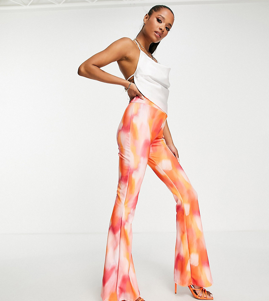 I Saw It First Petite Scuba Flared Trousers Co-Ord In Smudge Print-Multi