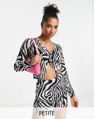 I Saw It First petite sheer lace up top co-ord in zebra - ASOS Price Checker