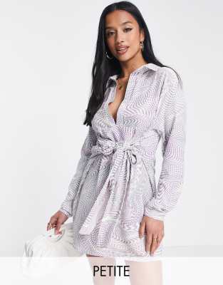 I Saw It First Petite I Saw It First Petite tie waist dress in multi swirl print-Green