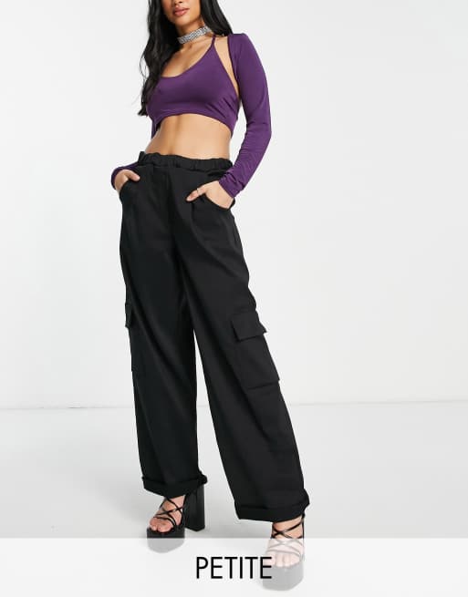 I Saw It First Petite utility wide leg cargo pants in black