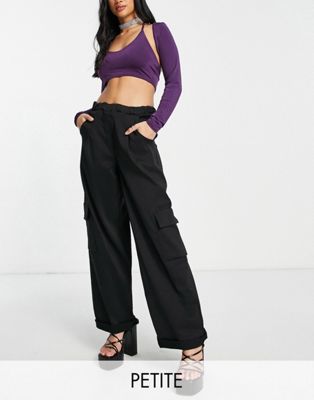 I Saw It First Petite utility wide leg cargo trousers in black