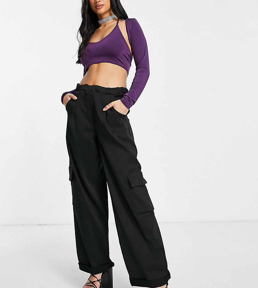 I Saw It First Petite Utility Wide Leg Cargo Trousers In Black