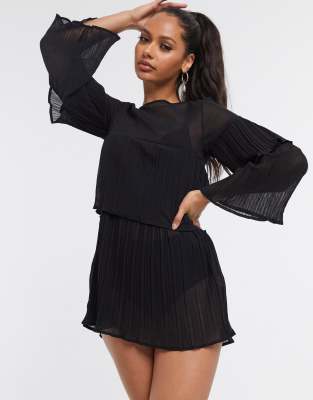 black pleated smock dress