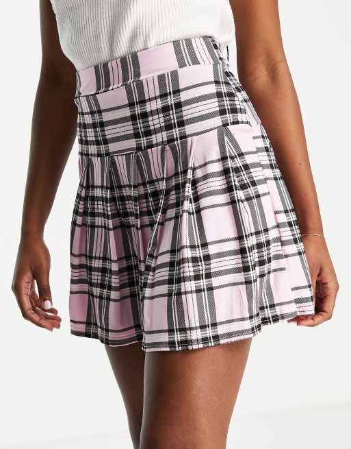 I Saw It First pleated tartan mini skirt in pink multi