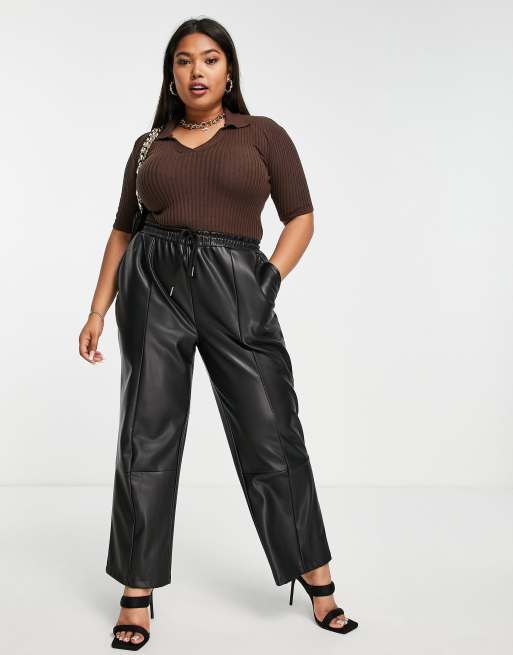I Saw It First Plus - Body in maglia a coste con colletto, color cioccolato, 4 di 4