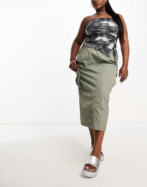 Plus size khaki skirt black sale