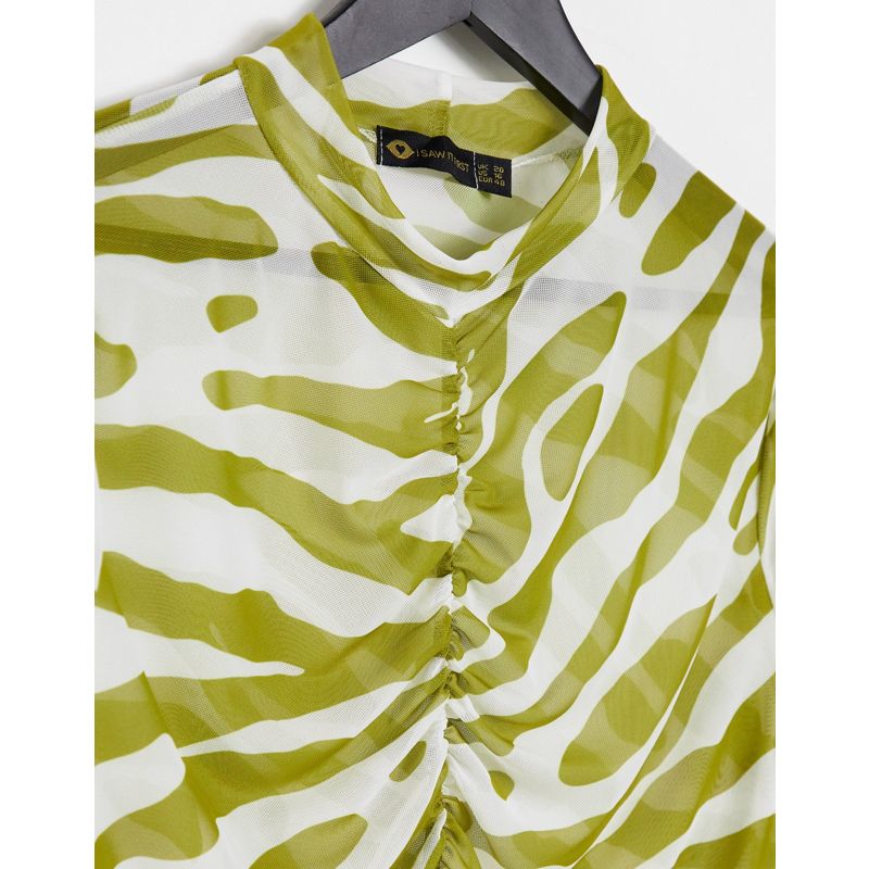Donna Top I Saw It First Plus - Crop top arricciato verde oliva con stampa animalier