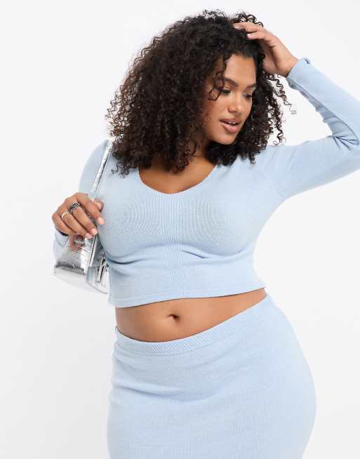 I Saw It First Plus - Crop top blu pallido in coordinato