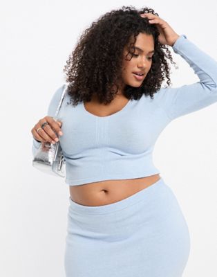 I Saw It First Plus crop top co-ord in pale blue - ASOS Price Checker