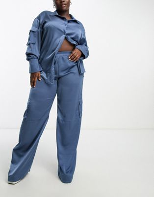 I Saw It First Plus exclusive satin oversized utility shirt co-ord in petrol blue - ASOS Price Checker